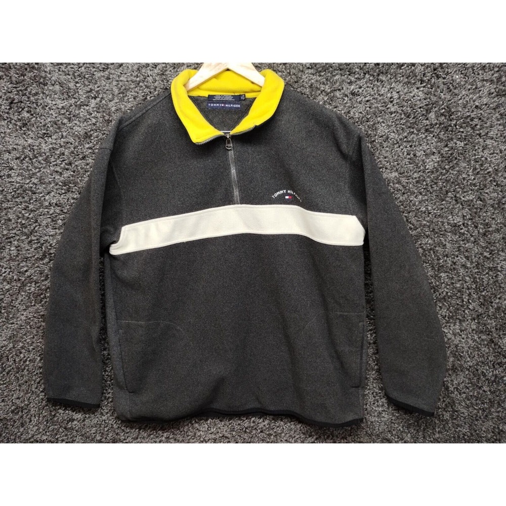 Tommy Hilfiger Fleece Pullover 1/4 Zip Sweater Jacket Adult XL Charcoal Gray